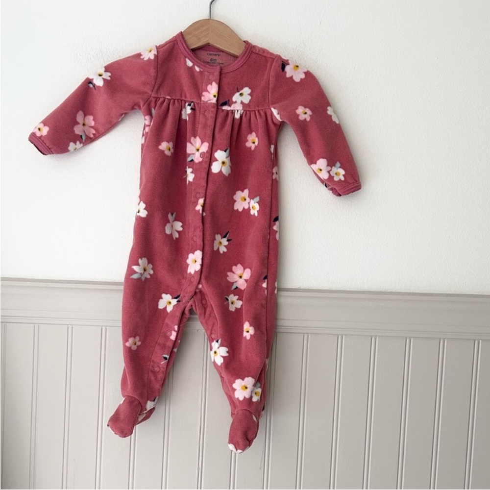 Carter's Cozy Fleece Pink Floral Footed One Piece 6 Months